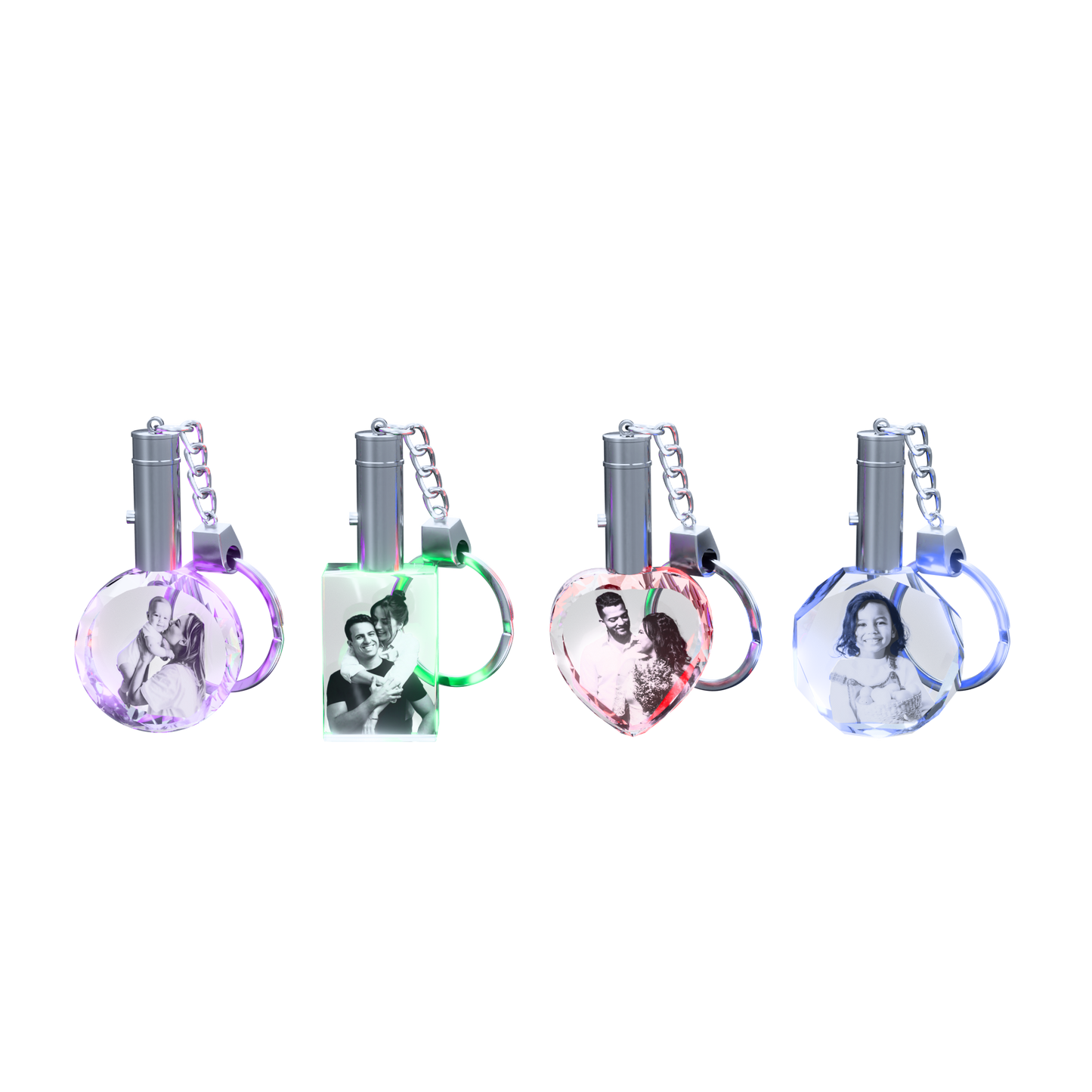 Custom Hexagon Photo Crystal Keychain – Light-Up Engraved Keepsake for Special Moments