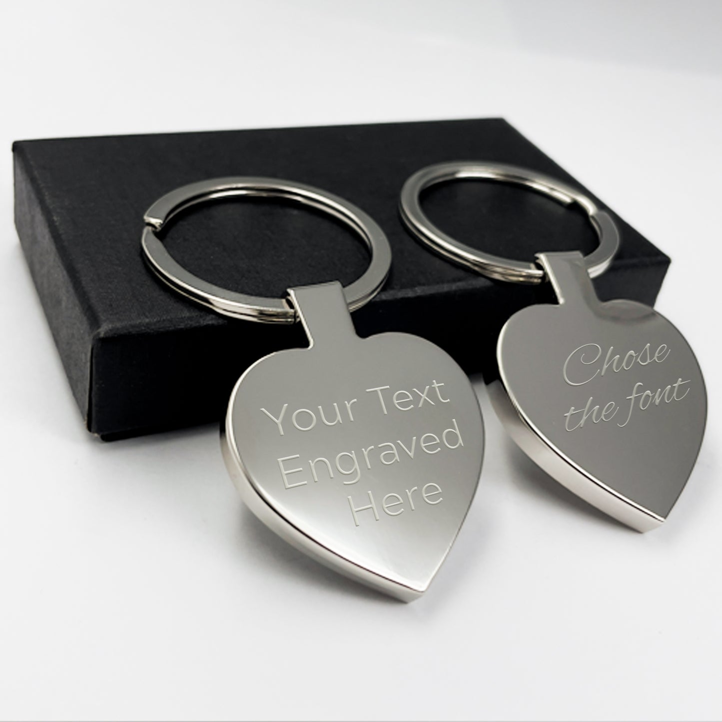 Charming silver heart keychain with lovely text engraving, presented in an elegant gifted box – A heartfelt keepsake