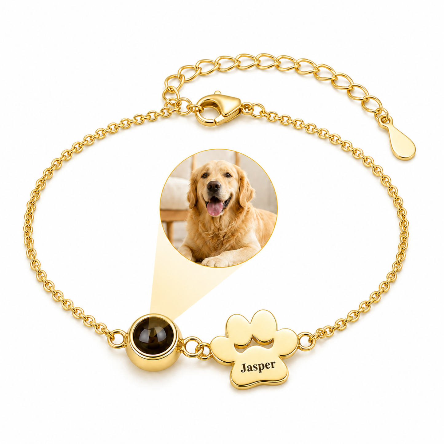 Personalised Paw Print Photo Projection & Name Bracelet