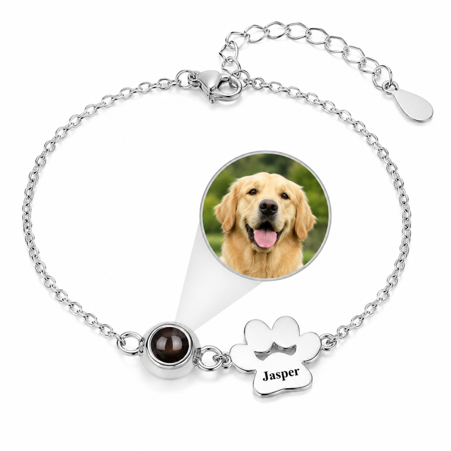 Personalised Paw Print Photo Projection & Name Bracelet