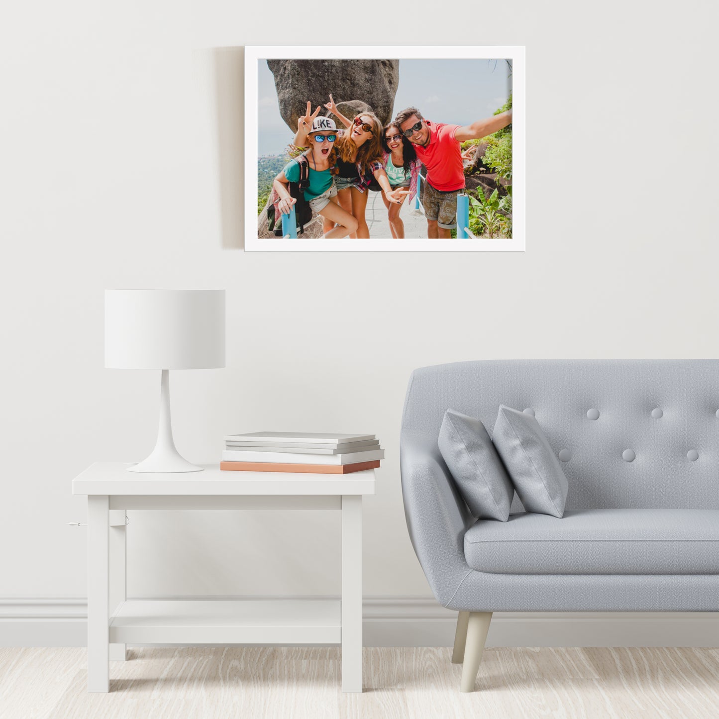 Elegant family photo poster in a white frame – Real size frame image shows precise dimensions for display