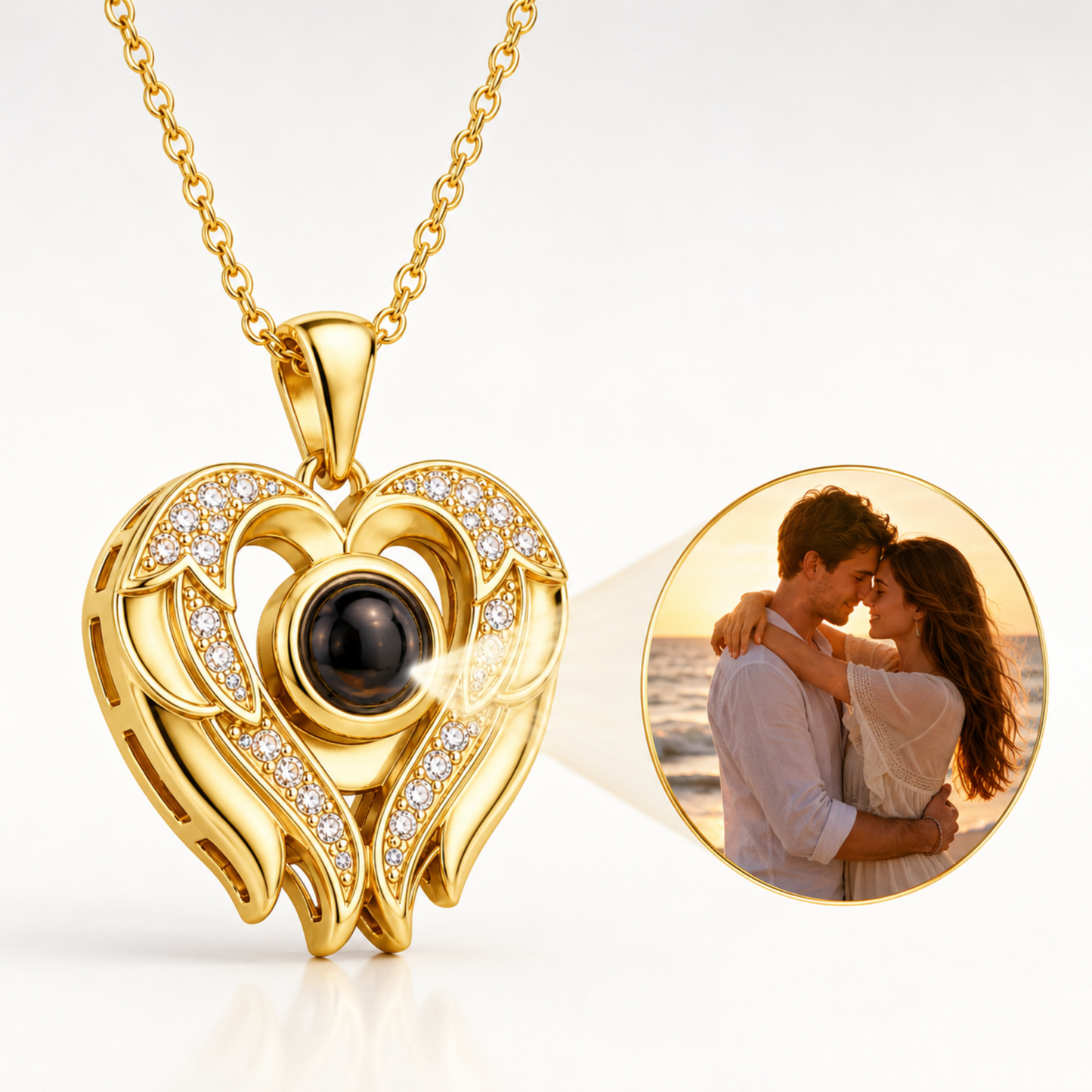 Romantic Heart & Wings Photo Projection Necklace
