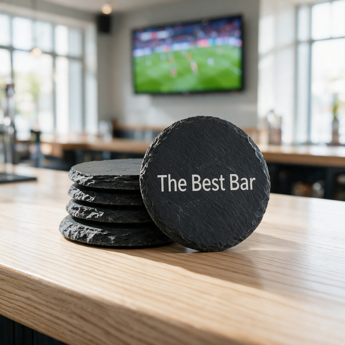 Custom Engraved Natural Slate Coasters — Premium Round & Square Drink Mats