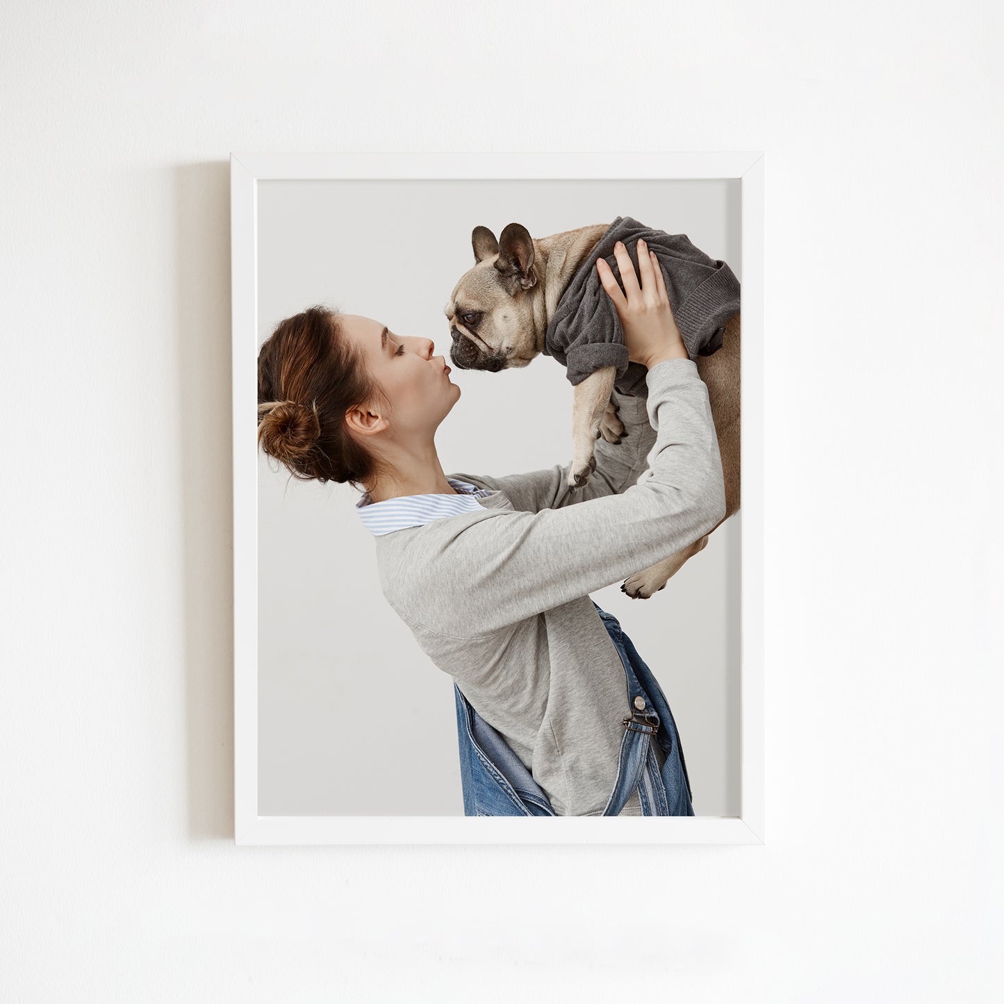Premium personalised dog poster with a classic white frame – View real size frame image for exact scale