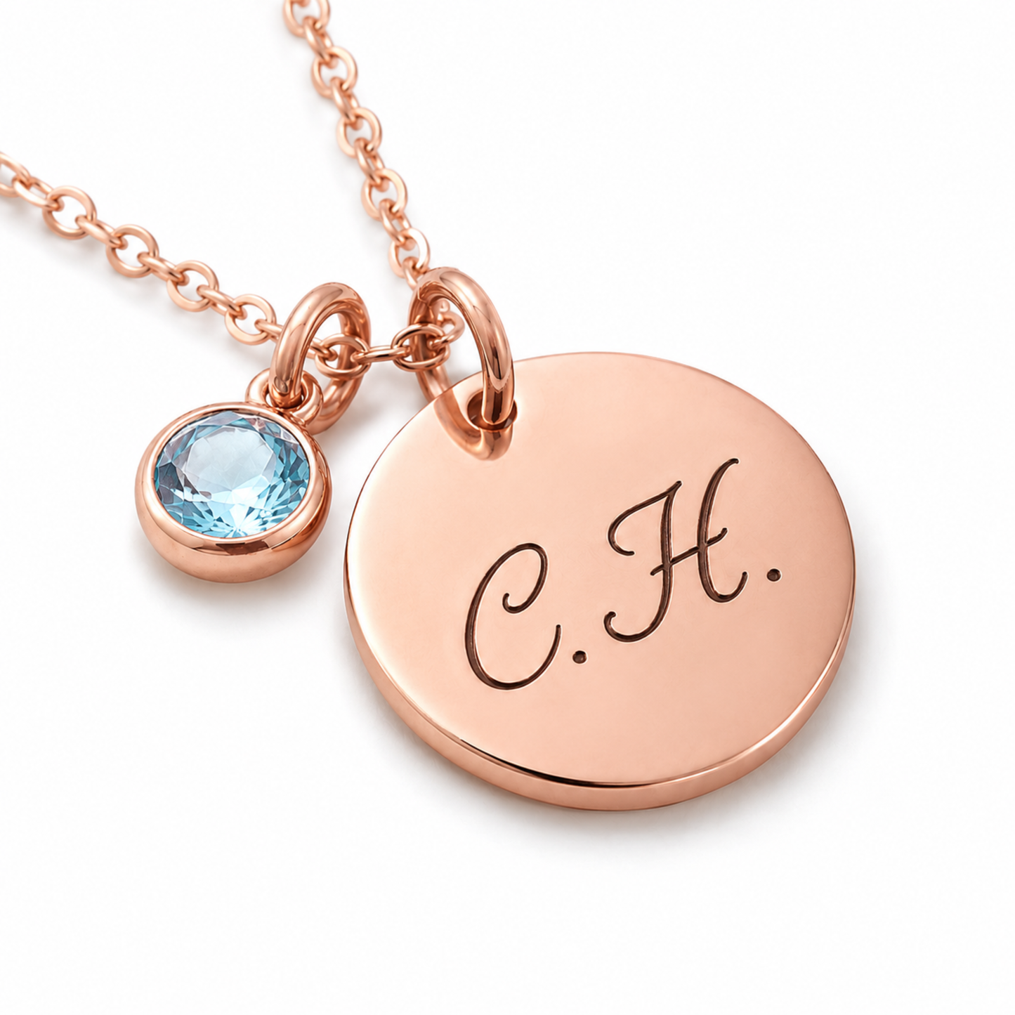 Personalised Initial & Birthstone Disc Necklace