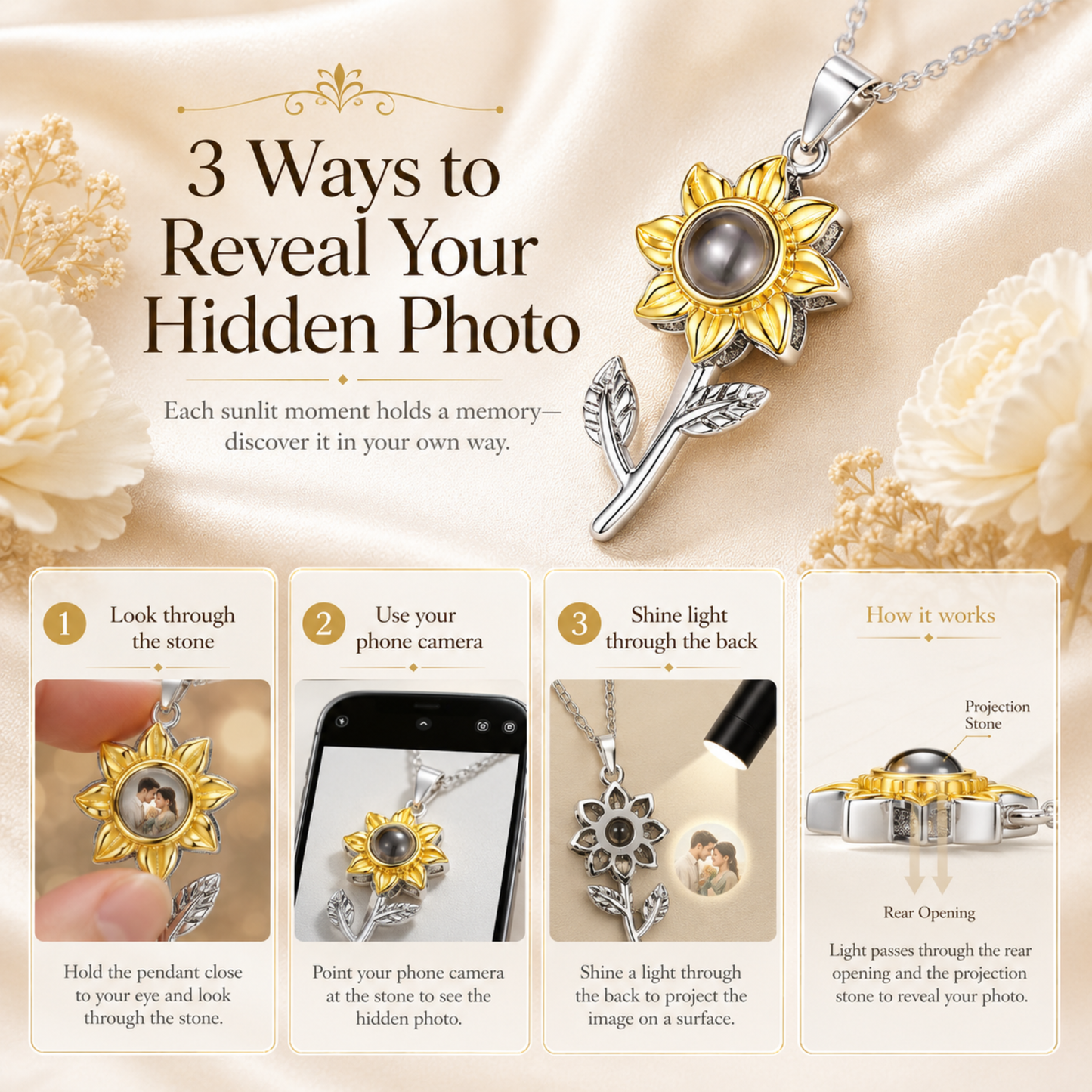 Personalised Sunflower Photo Projection Necklace