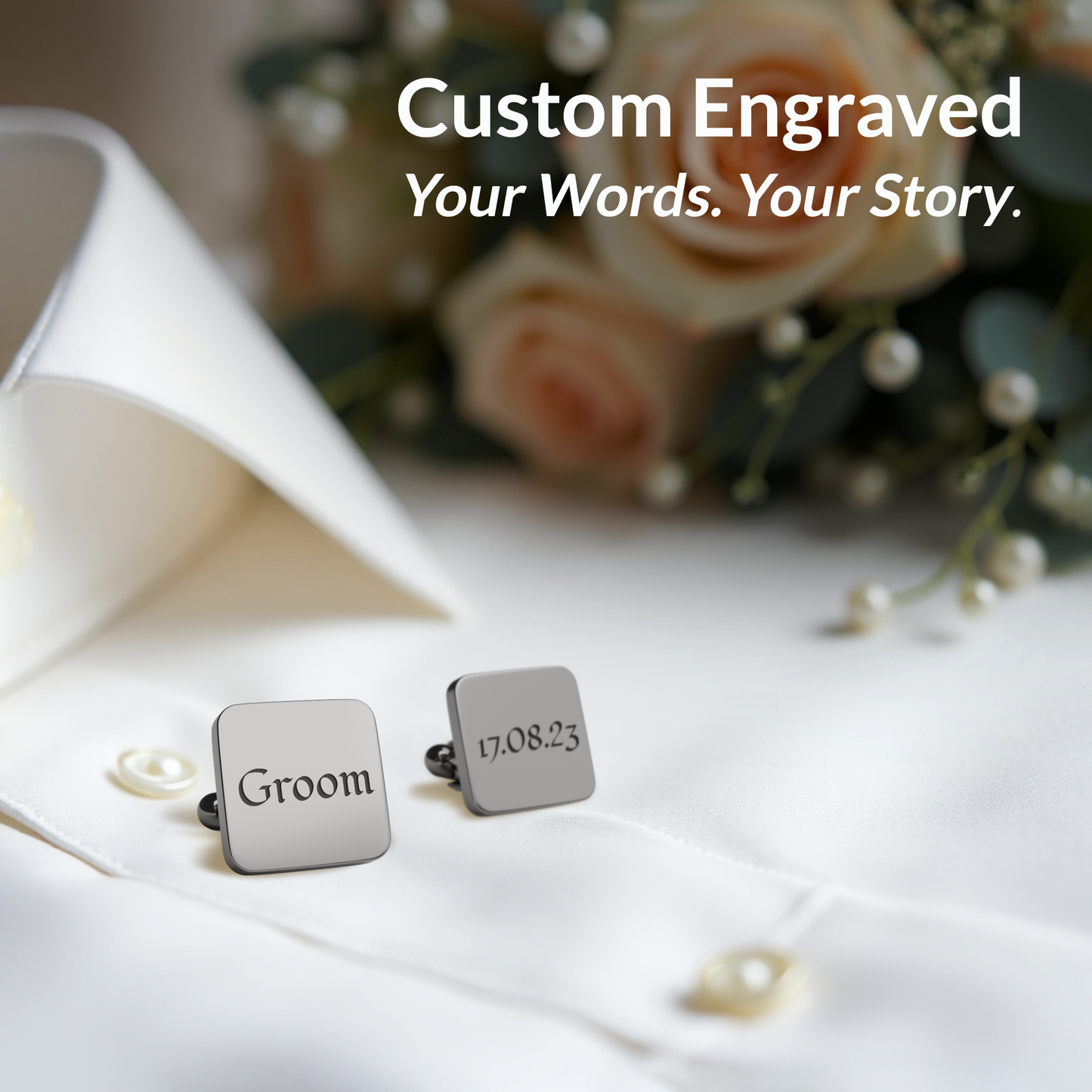 Personalised Square Cufflinks – Elegant Gift for Him in Silver, Gold, Black & Rose Gold