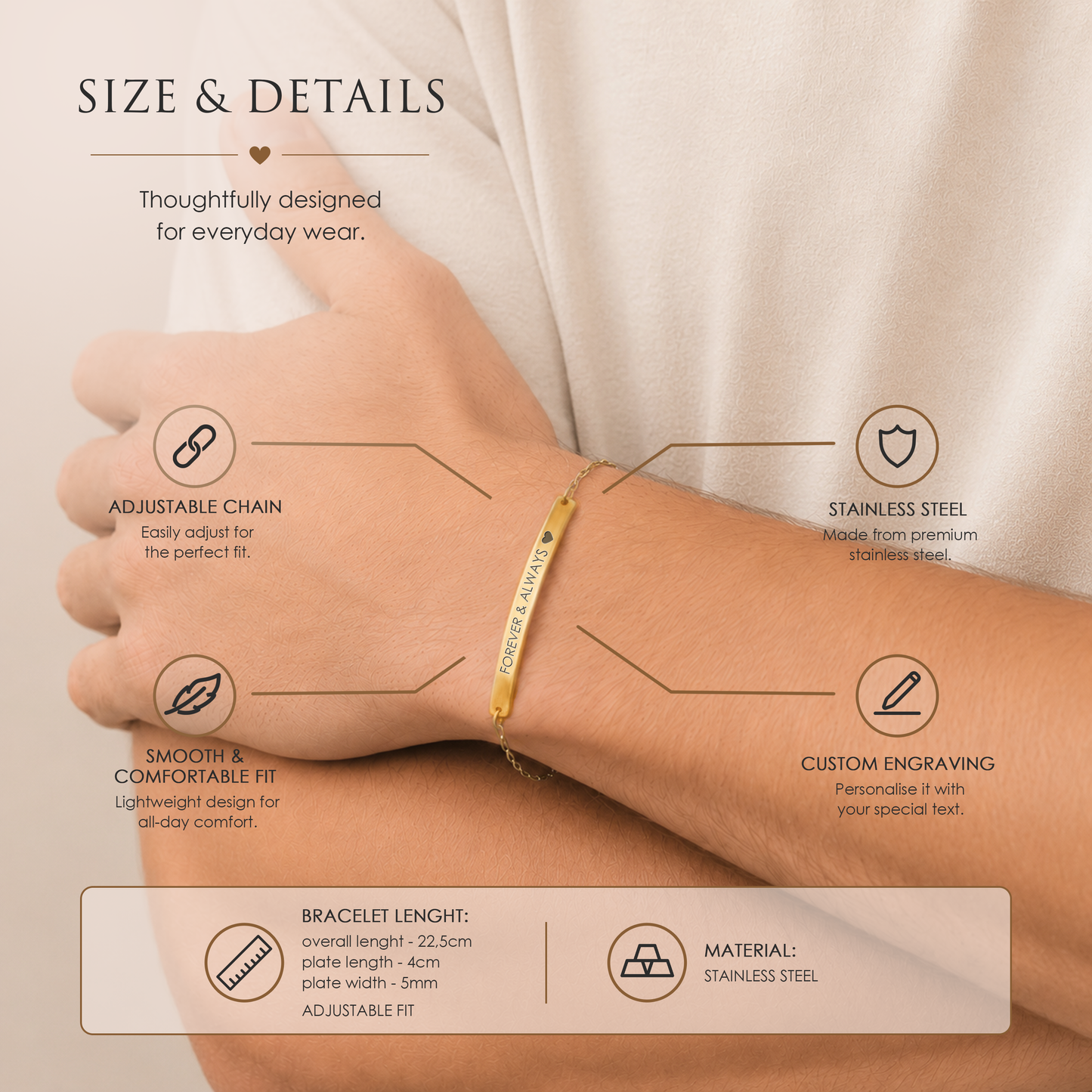 Stories Written in Steel — Personalised Minimalist Bar Bracelet
