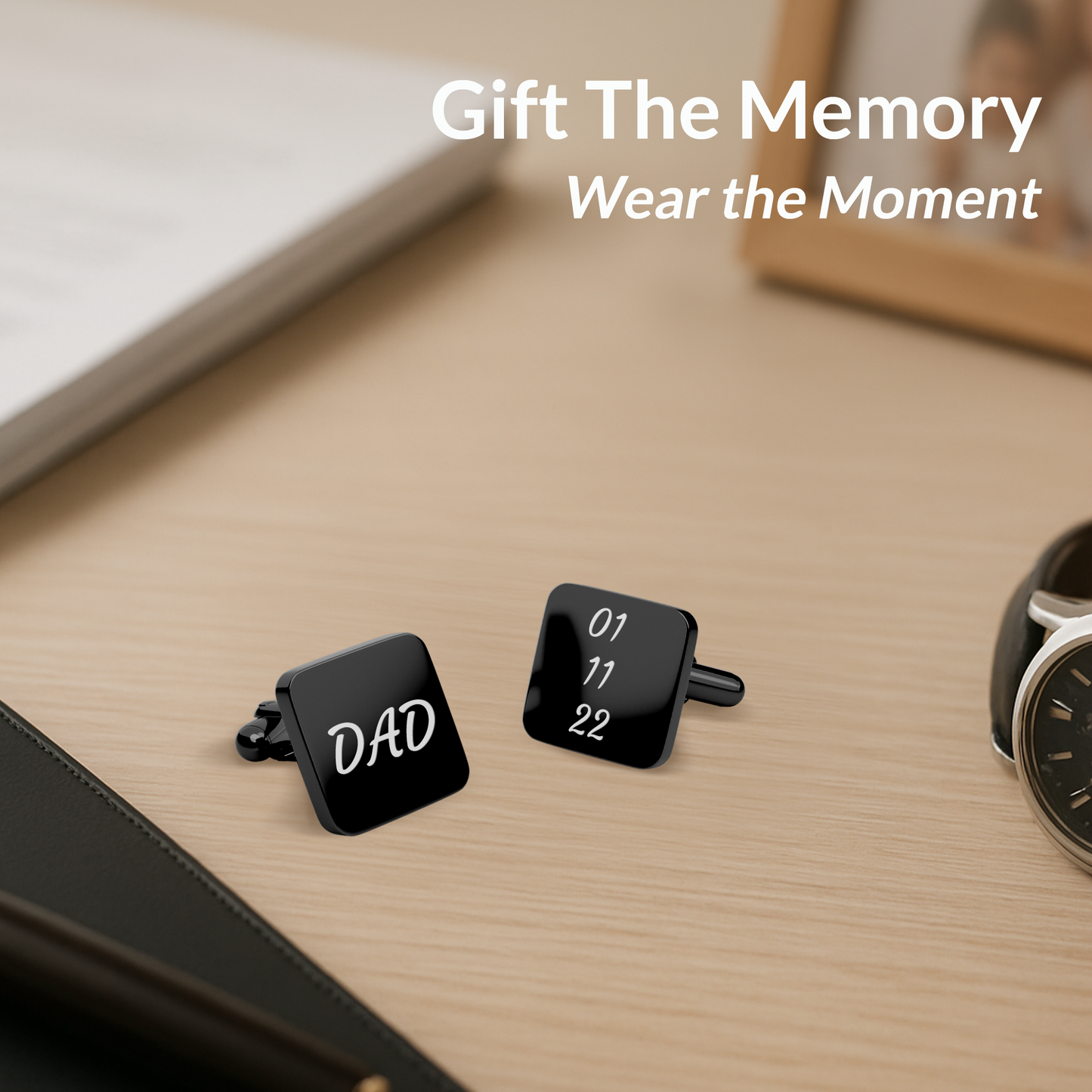 Personalised Square Cufflinks – Elegant Gift for Him in Silver, Gold, Black & Rose Gold