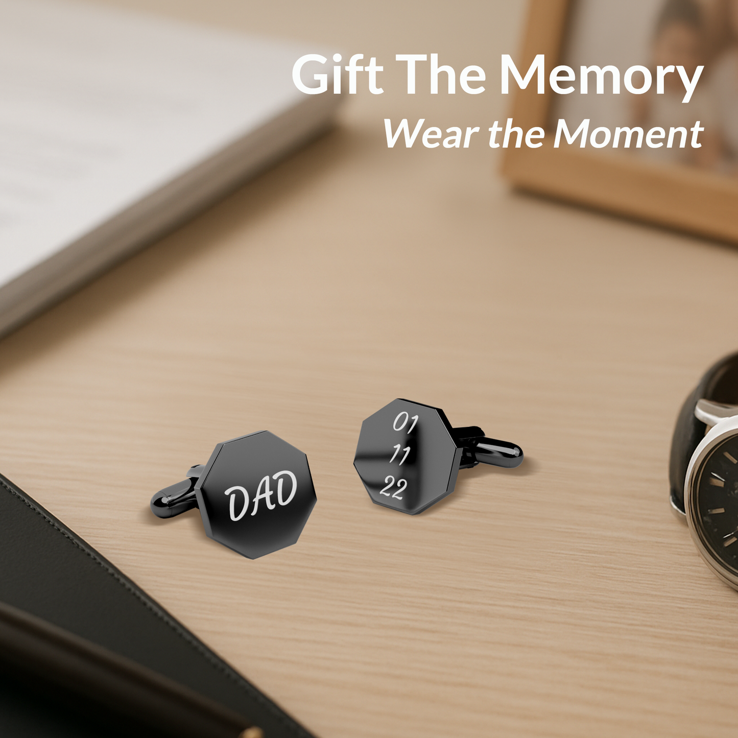 Custom Hexagon Cufflinks for Him – Sleek, Stylish & Personalised in 4 Luxe Finishes