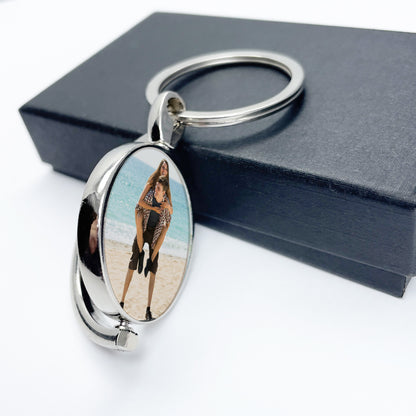 Spinning Silver Round Keyring – A Unique Keepsake in Motion