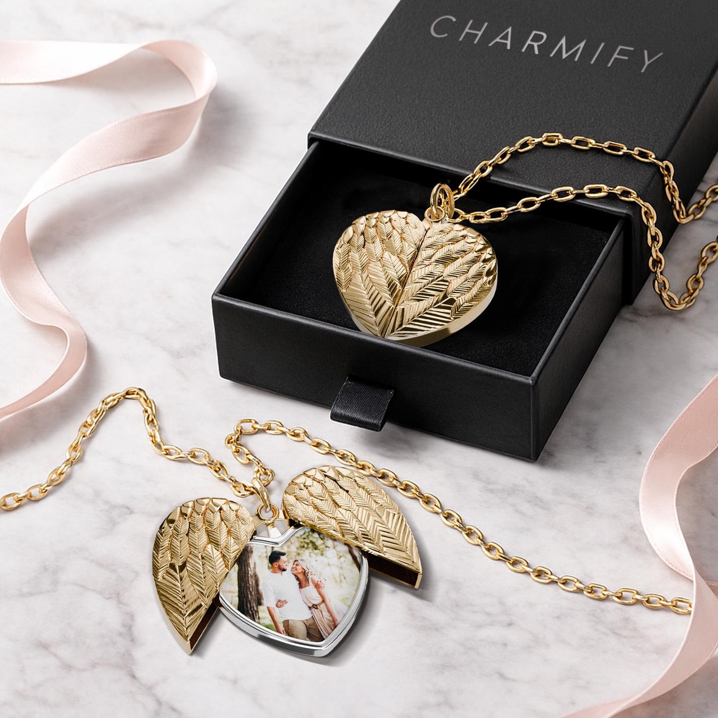 Wings of Love – Men’s Heart Necklace in Silver or Gold, A Symbol of Connection