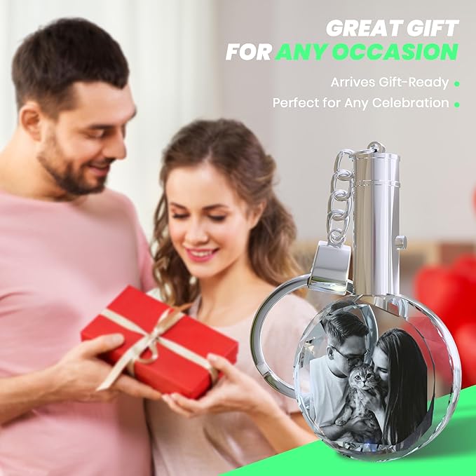 Custom Hexagon Photo Crystal Keychain – Light-Up Engraved Keepsake for Special Moments