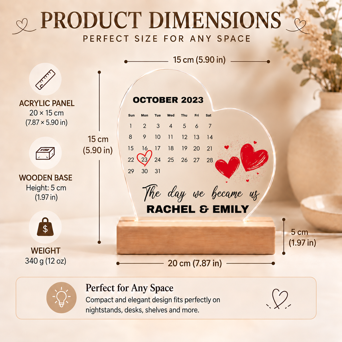 Personalised "The Day We Became Us" Heart LED Night Light