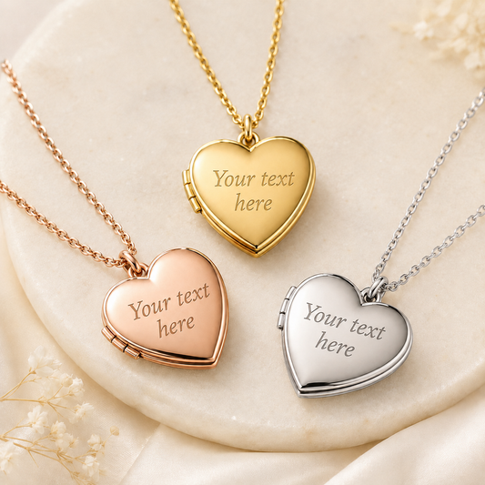 Personalised Heart Photo Locket Necklace — Stainless Steel Heart Opening Medallion Gift for Her, Mum, Wife