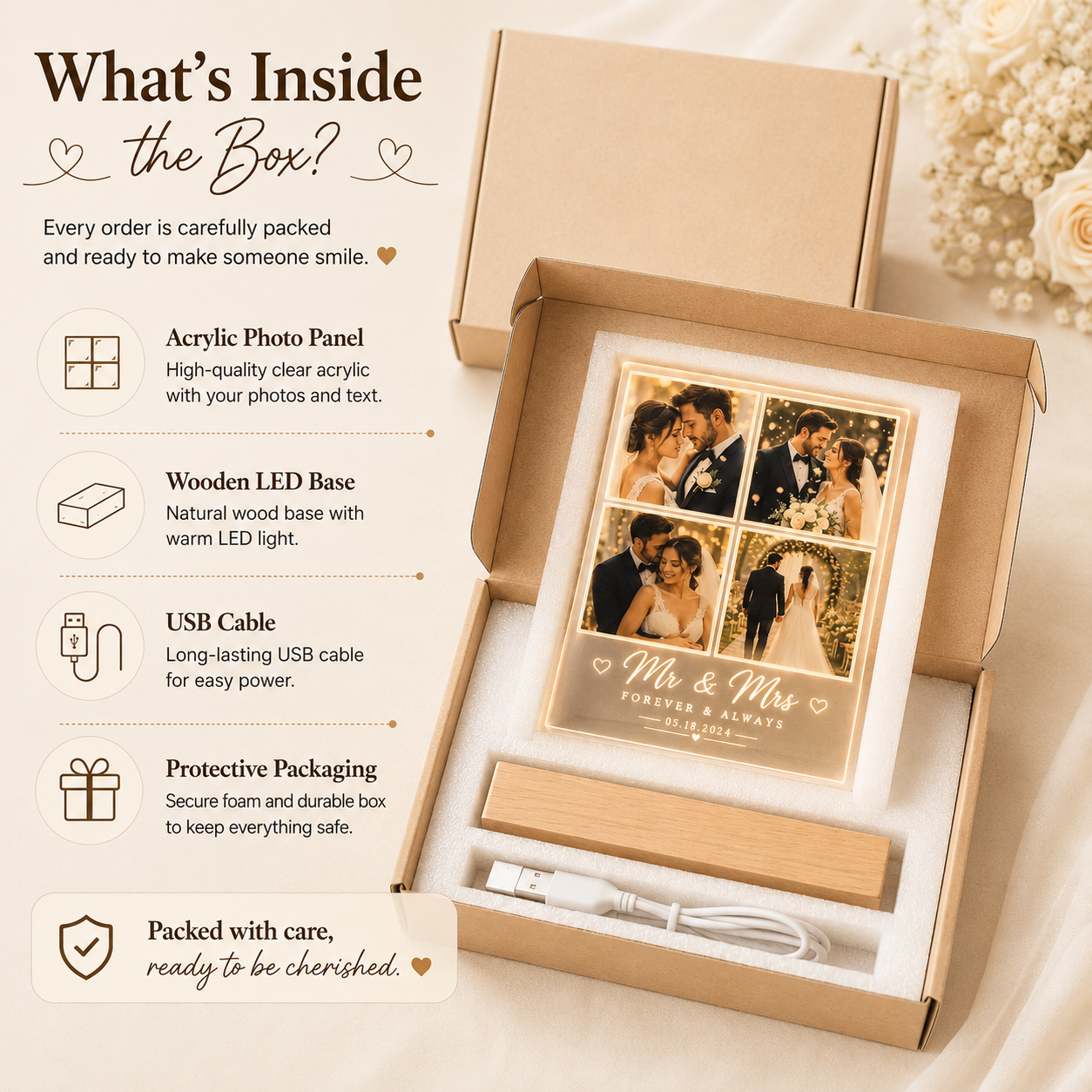 Personalised LED Photo Frame Night Light - Your Beautiful Story, Crafted to Glow Forever