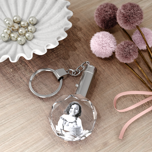 Custom Hexagon Photo Crystal Keychain – Light-Up Engraved Keepsake for Special Moments