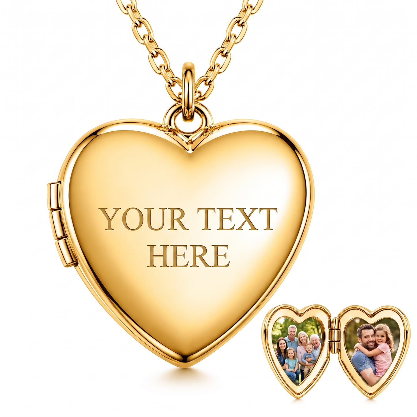 Personalised Heart Photo Locket Necklace — Stainless Steel Heart Opening Medallion Gift for Her, Mum, Wife