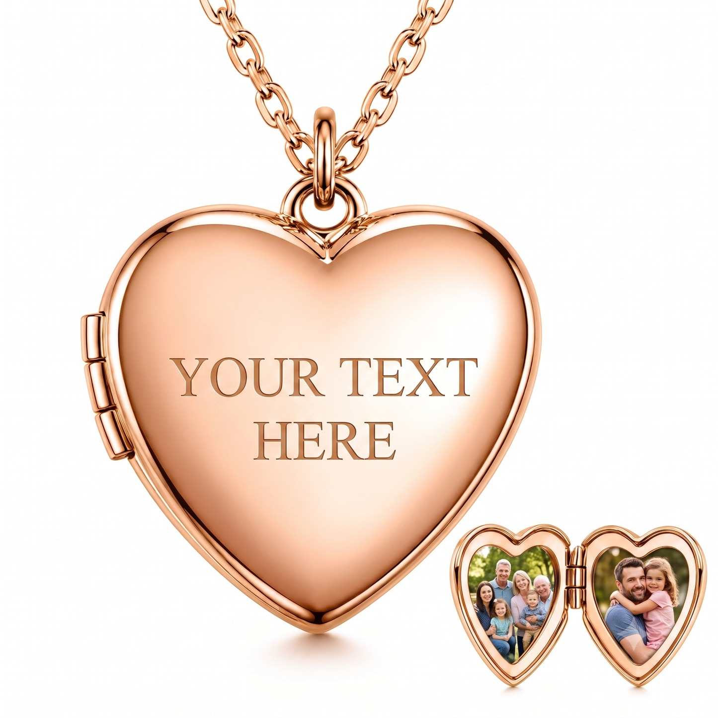 Personalised Heart Photo Locket Necklace — Stainless Steel Heart Opening Medallion Gift for Her, Mum, Wife