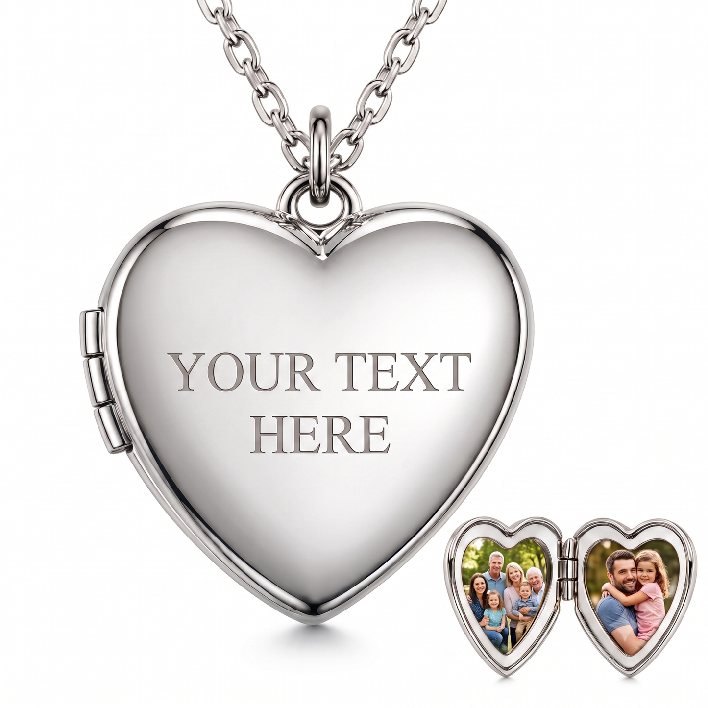 Personalised Heart Photo Locket Necklace — Stainless Steel Heart Opening Medallion Gift for Her, Mum, Wife