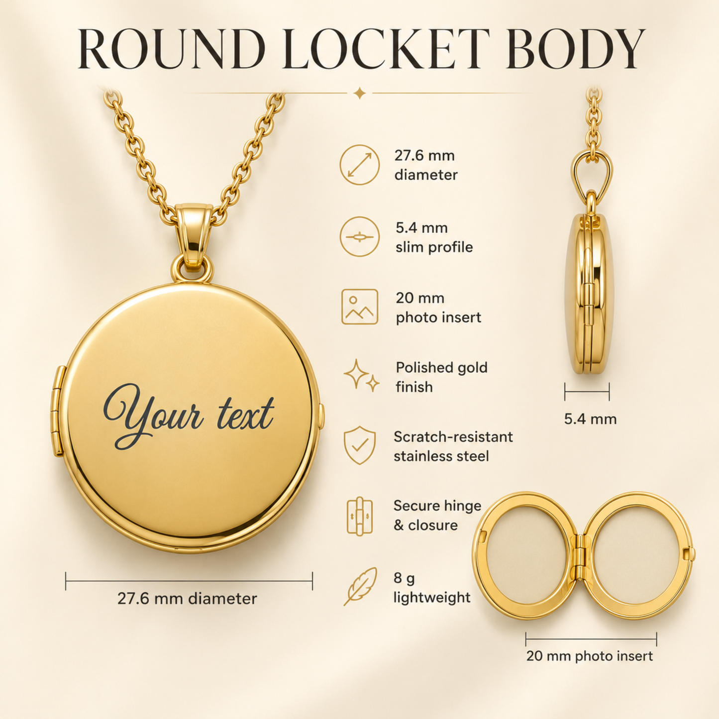 Personalised Vintage Photo Locket Necklace with Custom Engraving — Stainless Steel Round Opening Medallion Gift for Her, Mum, Wife