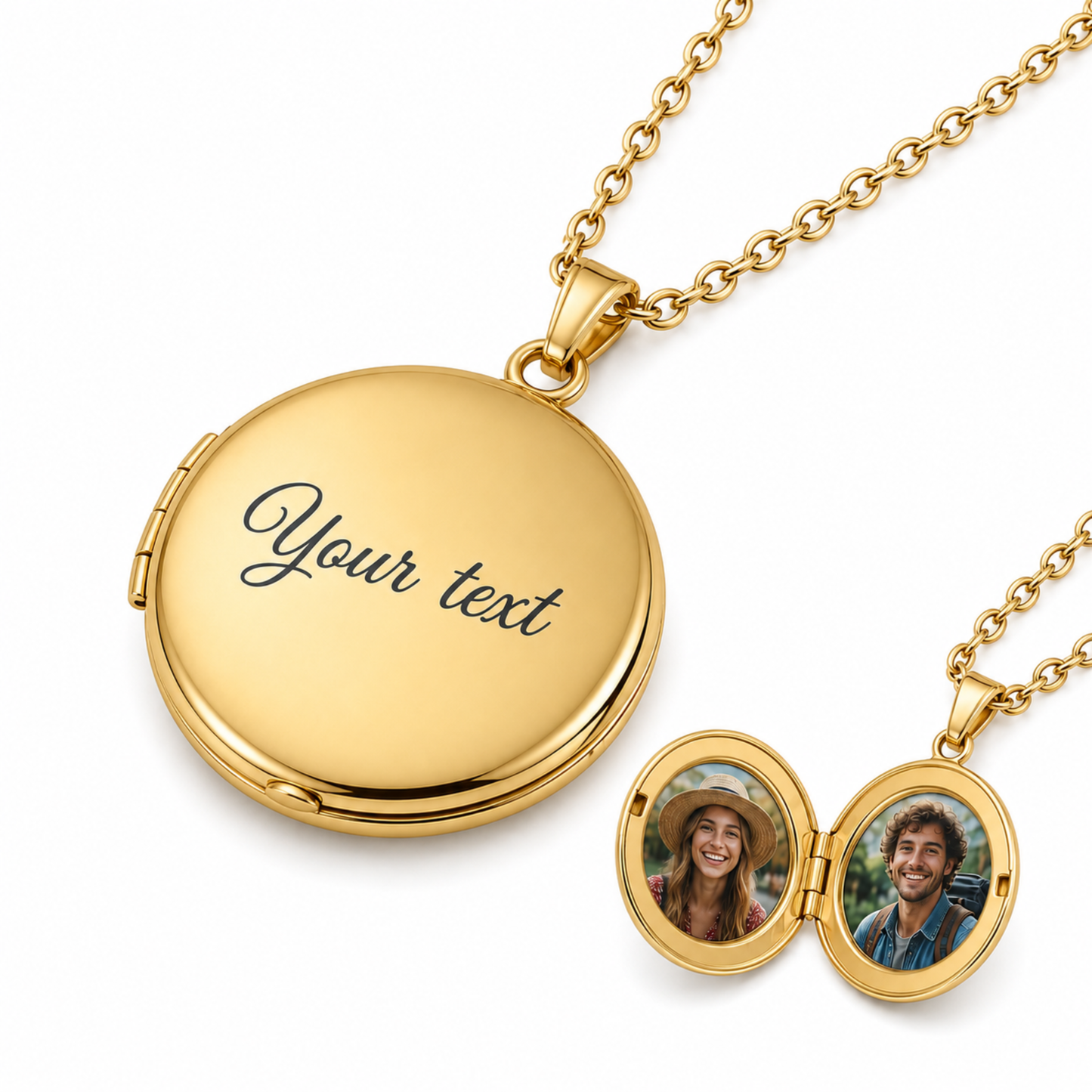 Personalised Vintage Photo Locket Necklace with Custom Engraving — Stainless Steel Round Opening Medallion Gift for Her, Mum, Wife