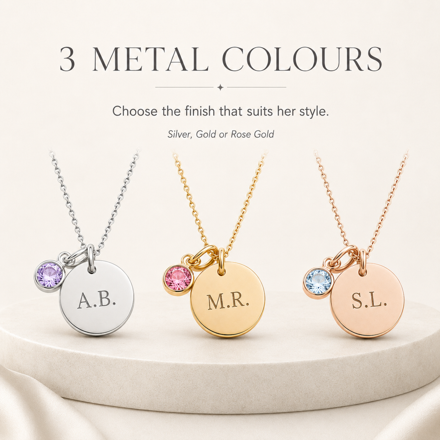 Personalised Initial & Birthstone Disc Necklace