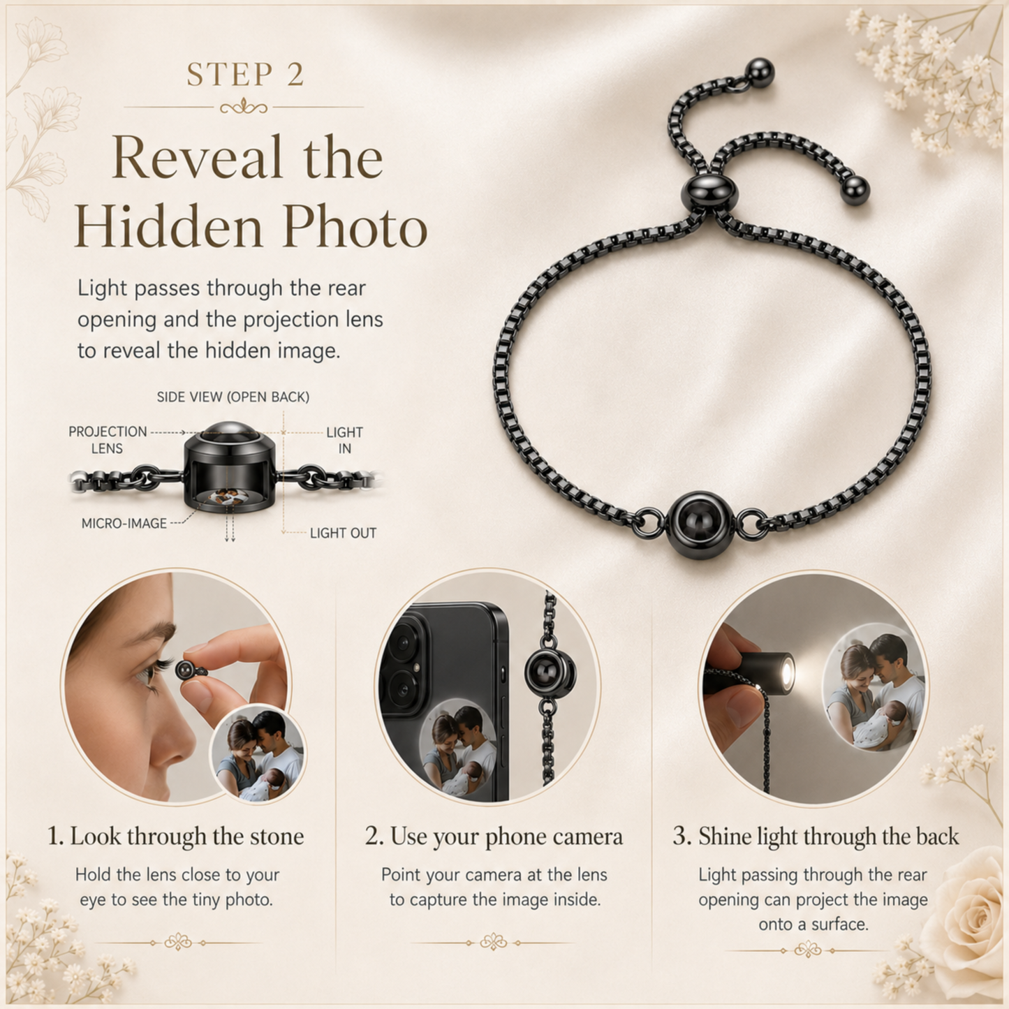 Minimalist Round Photo Projection Slider Bracelet