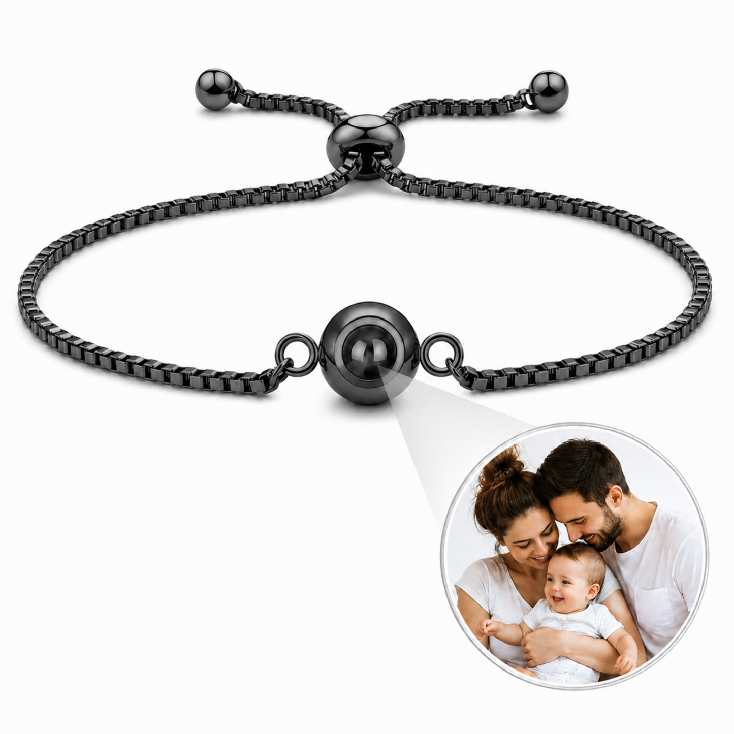 Minimalist Round Photo Projection Slider Bracelet