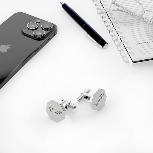 Custom Hexagon Cufflinks for Him – Sleek, Stylish & Personalised in 4 Luxe Finishes