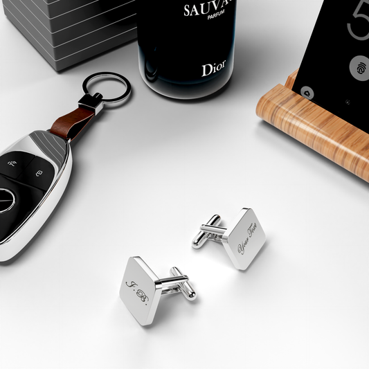 Personalised Square Cufflinks – Elegant Gift for Him in Silver, Gold, Black & Rose Gold