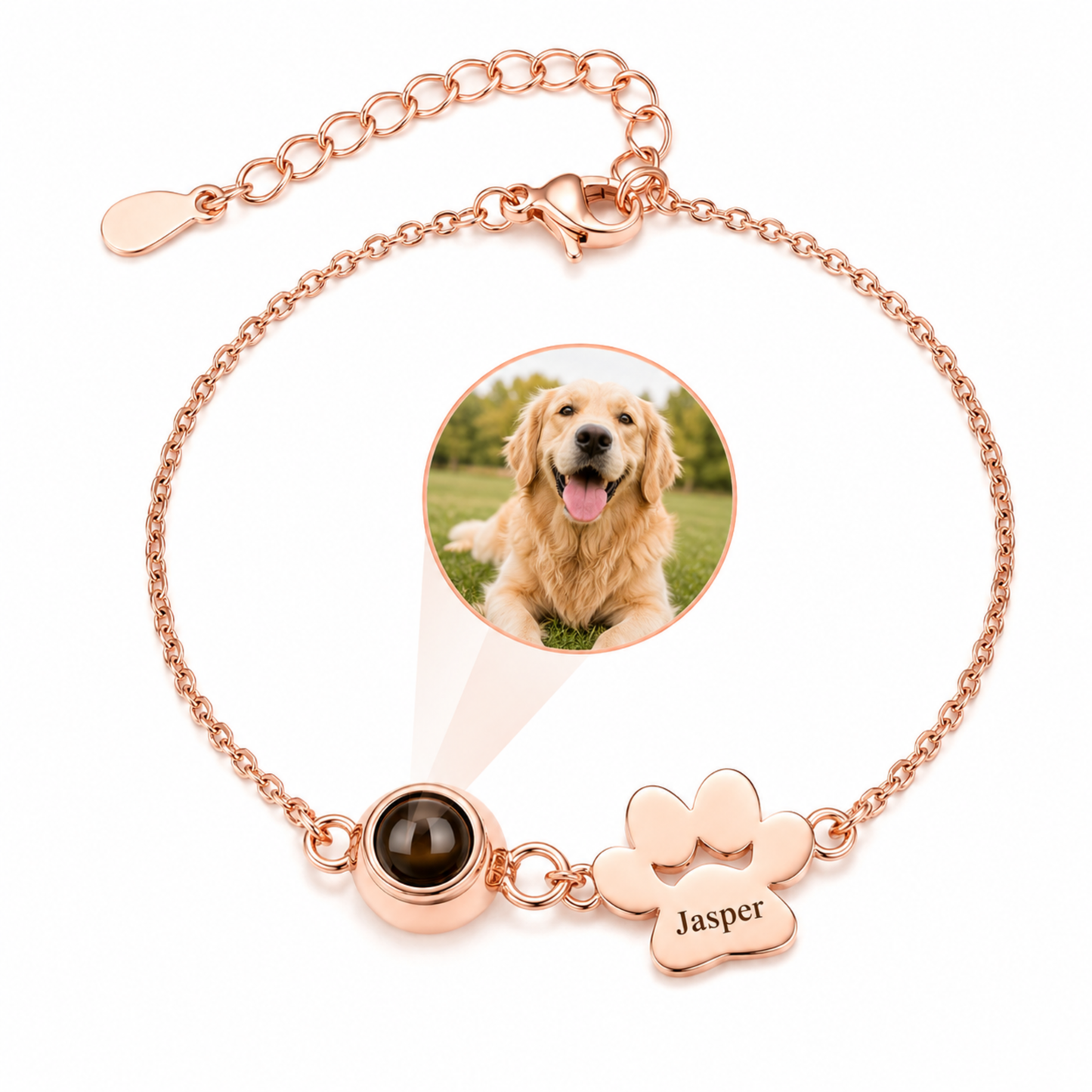 Personalised Paw Print Photo Projection & Name Bracelet