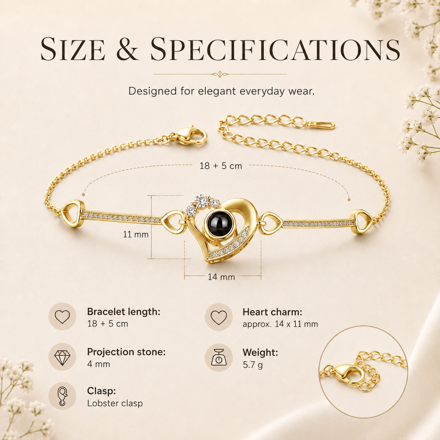 Personalised Elegant Heart Photo Projection Bracelet
