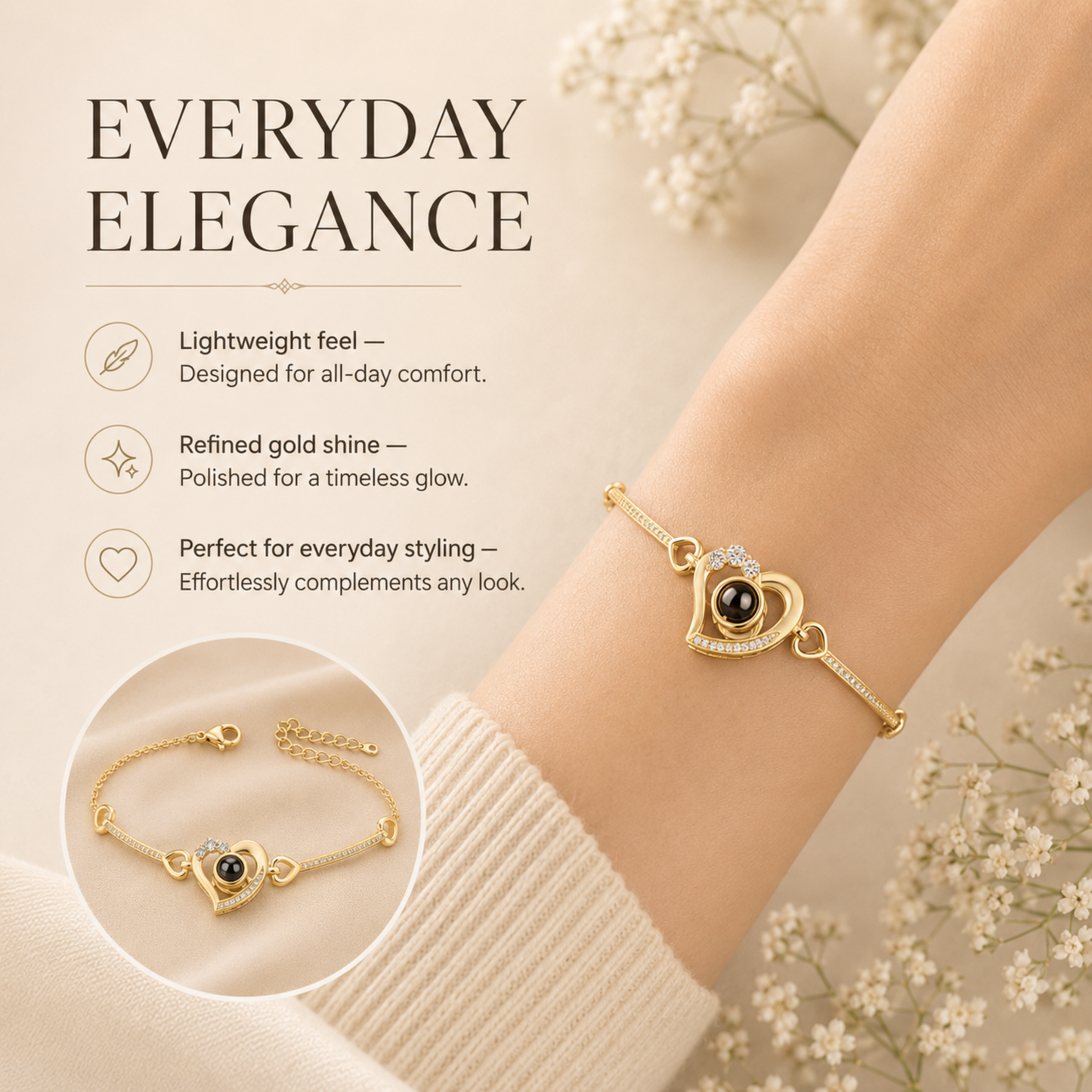 Personalised Elegant Heart Photo Projection Bracelet