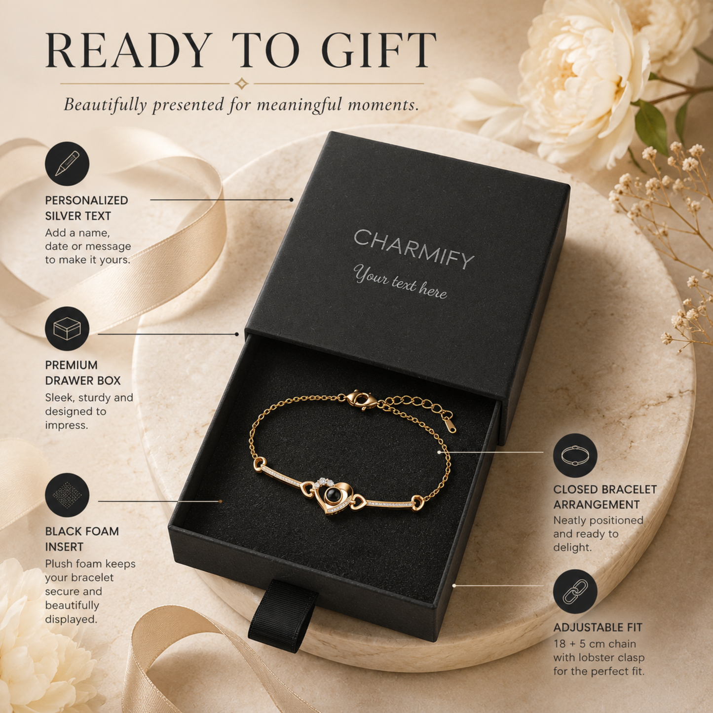 Personalised Elegant Heart Photo Projection Bracelet
