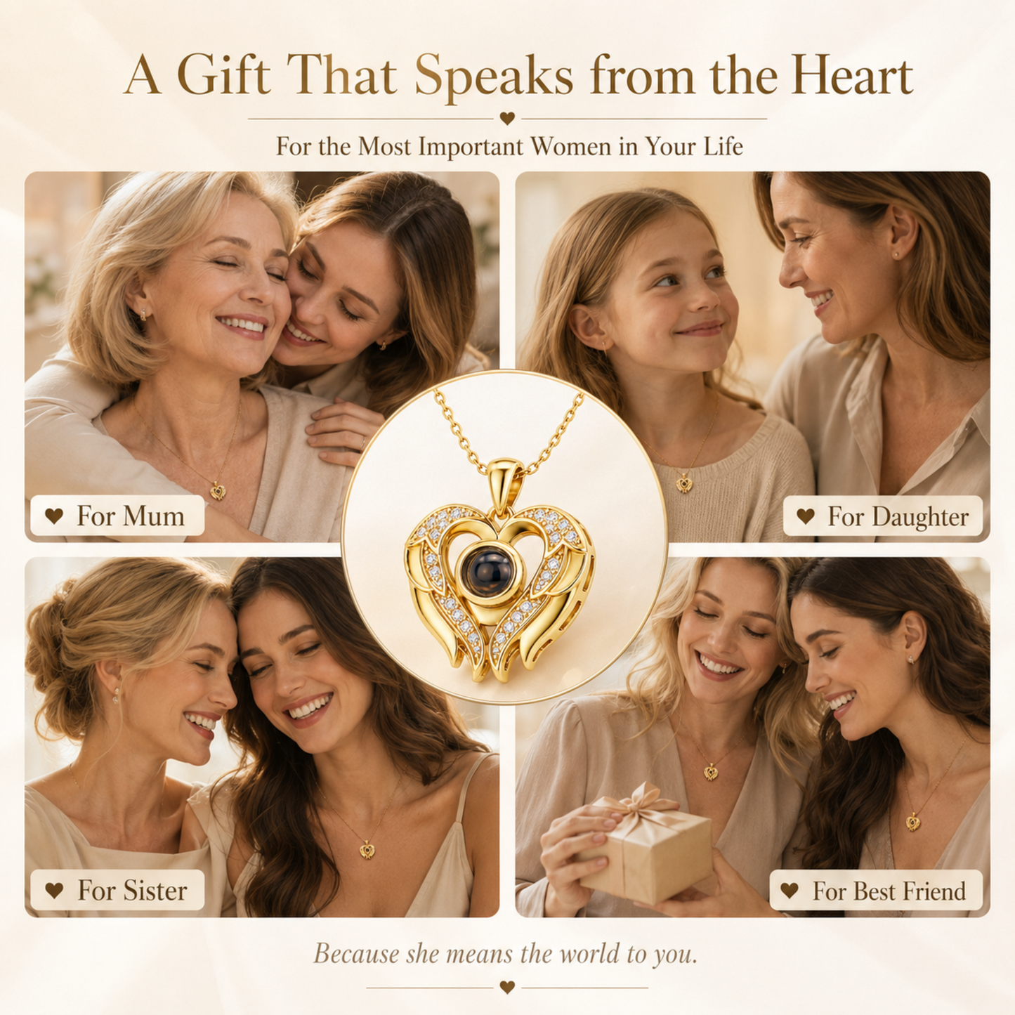 Romantic Heart & Wings Photo Projection Necklace