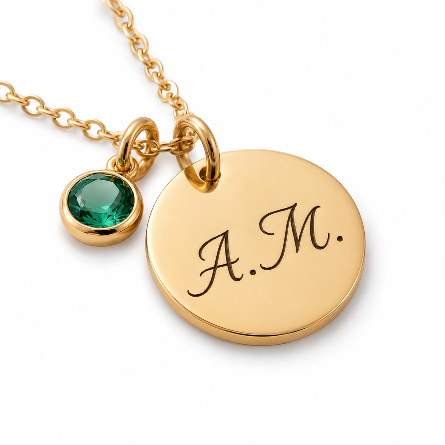 Personalised Initial & Birthstone Disc Necklace