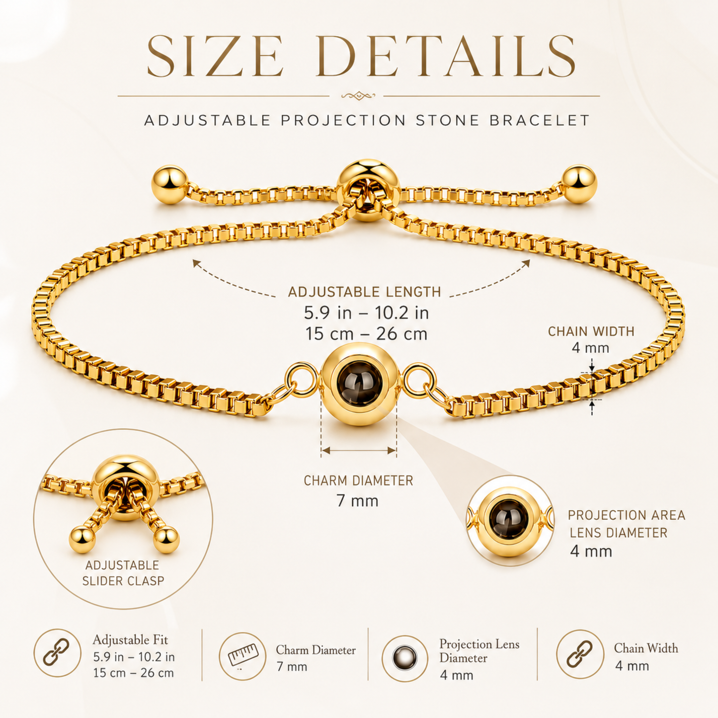 Minimalist Round Photo Projection Slider Bracelet