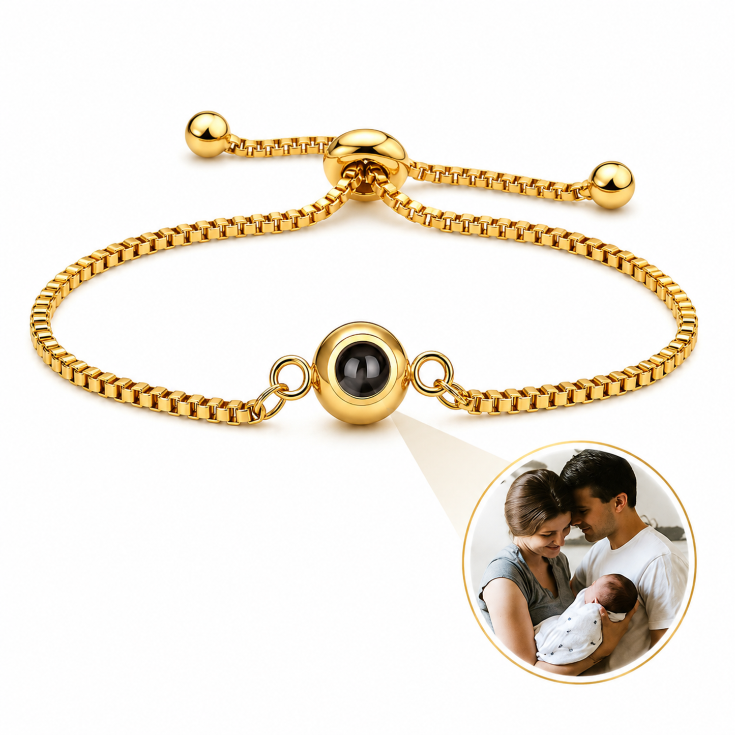 Minimalist Round Photo Projection Slider Bracelet