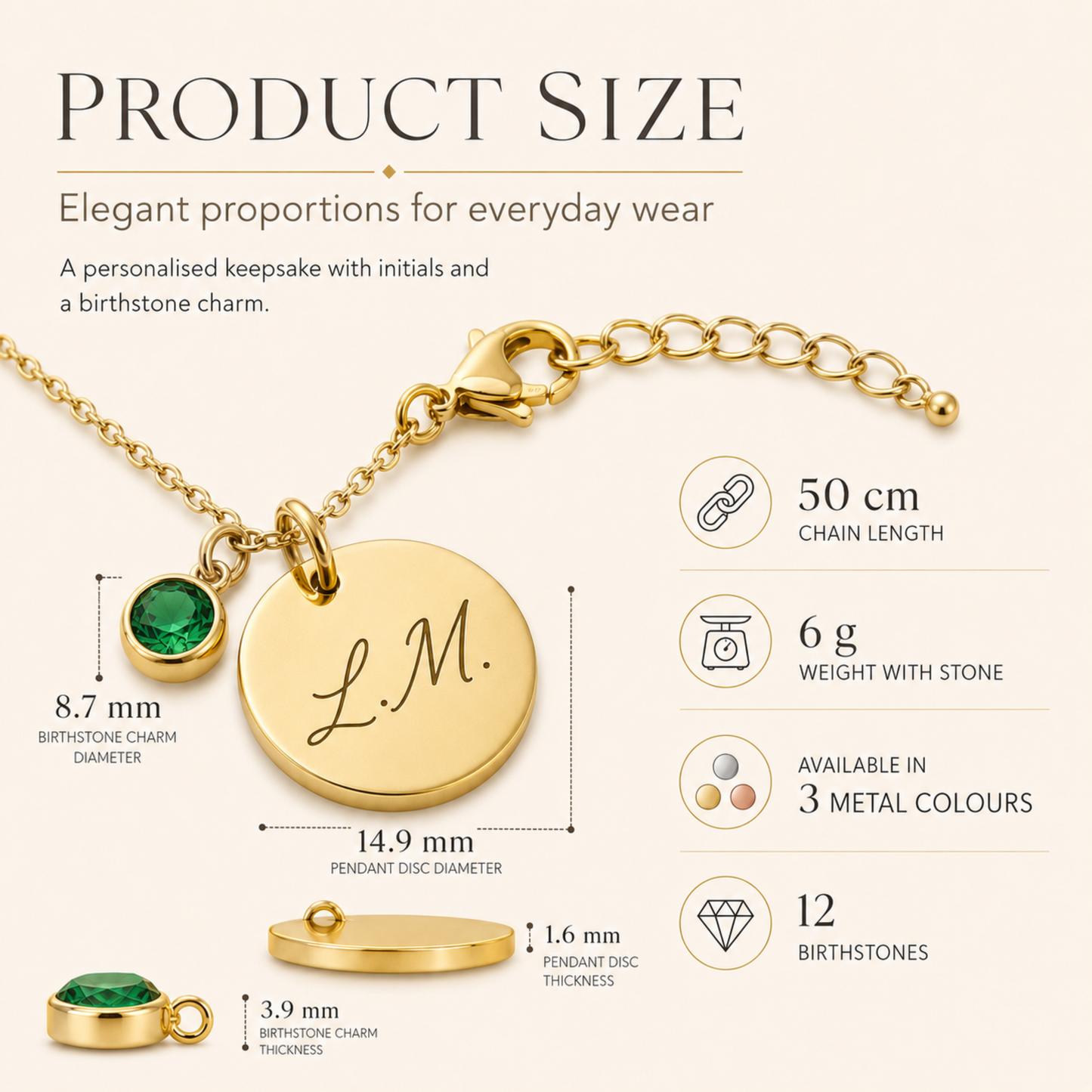 Personalised Initial & Birthstone Disc Necklace