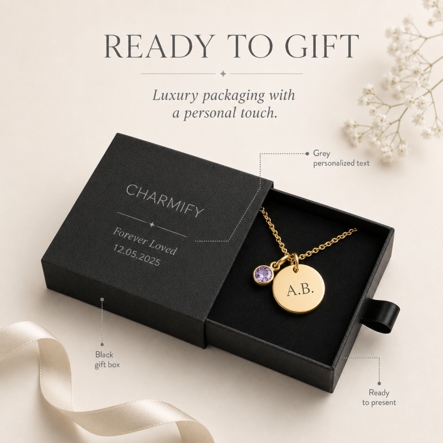 Personalised Initial & Birthstone Disc Necklace
