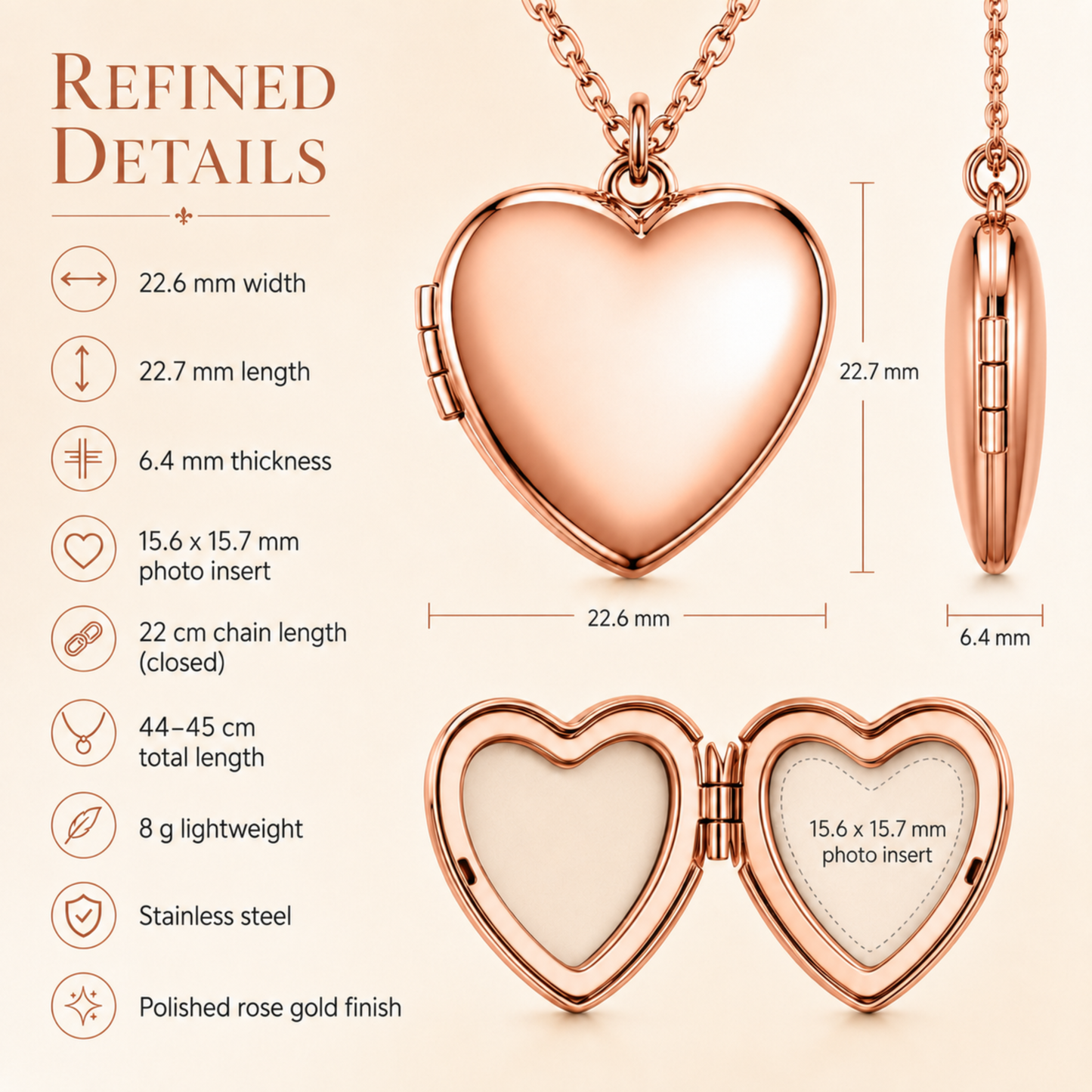 Personalised Heart Photo Locket Necklace — Stainless Steel Heart Opening Medallion Gift for Her, Mum, Wife