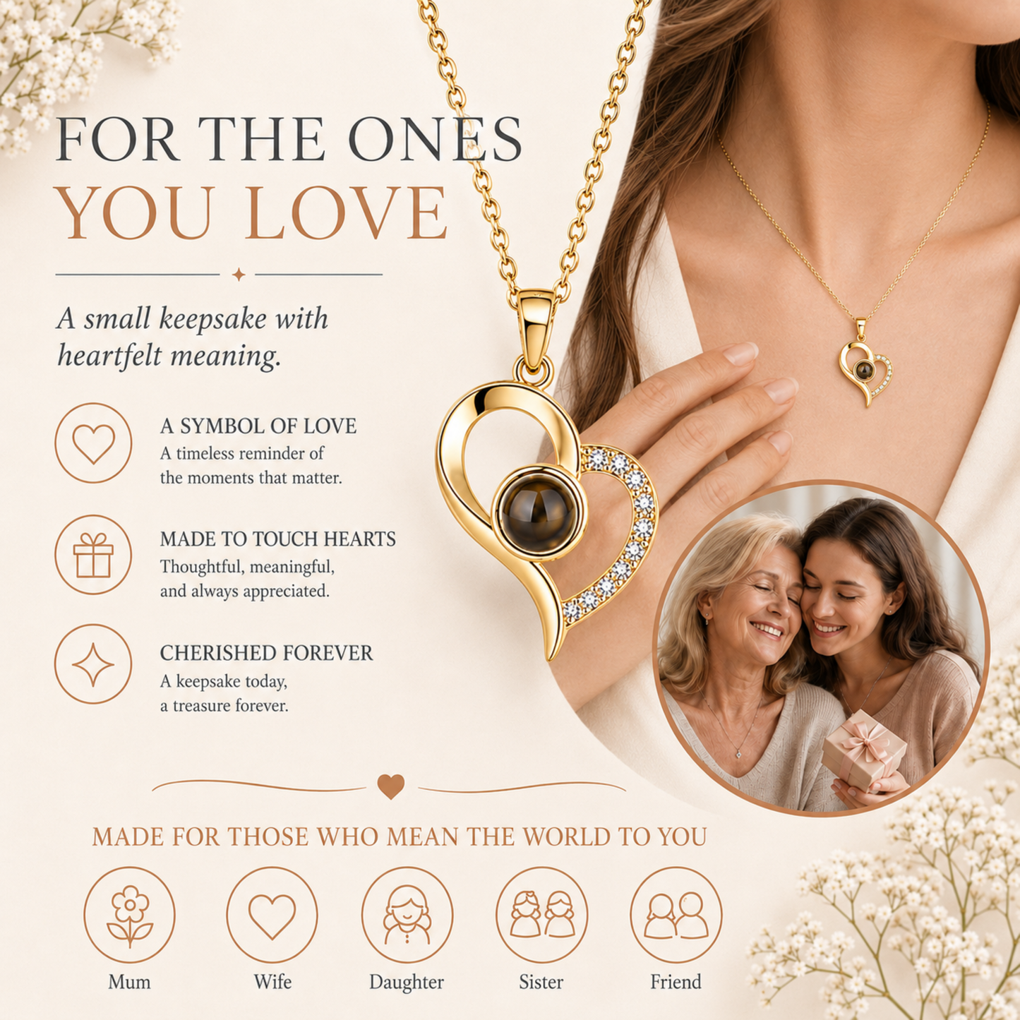 Minimalist Hand-Drawn Heart Photo Projection Necklace