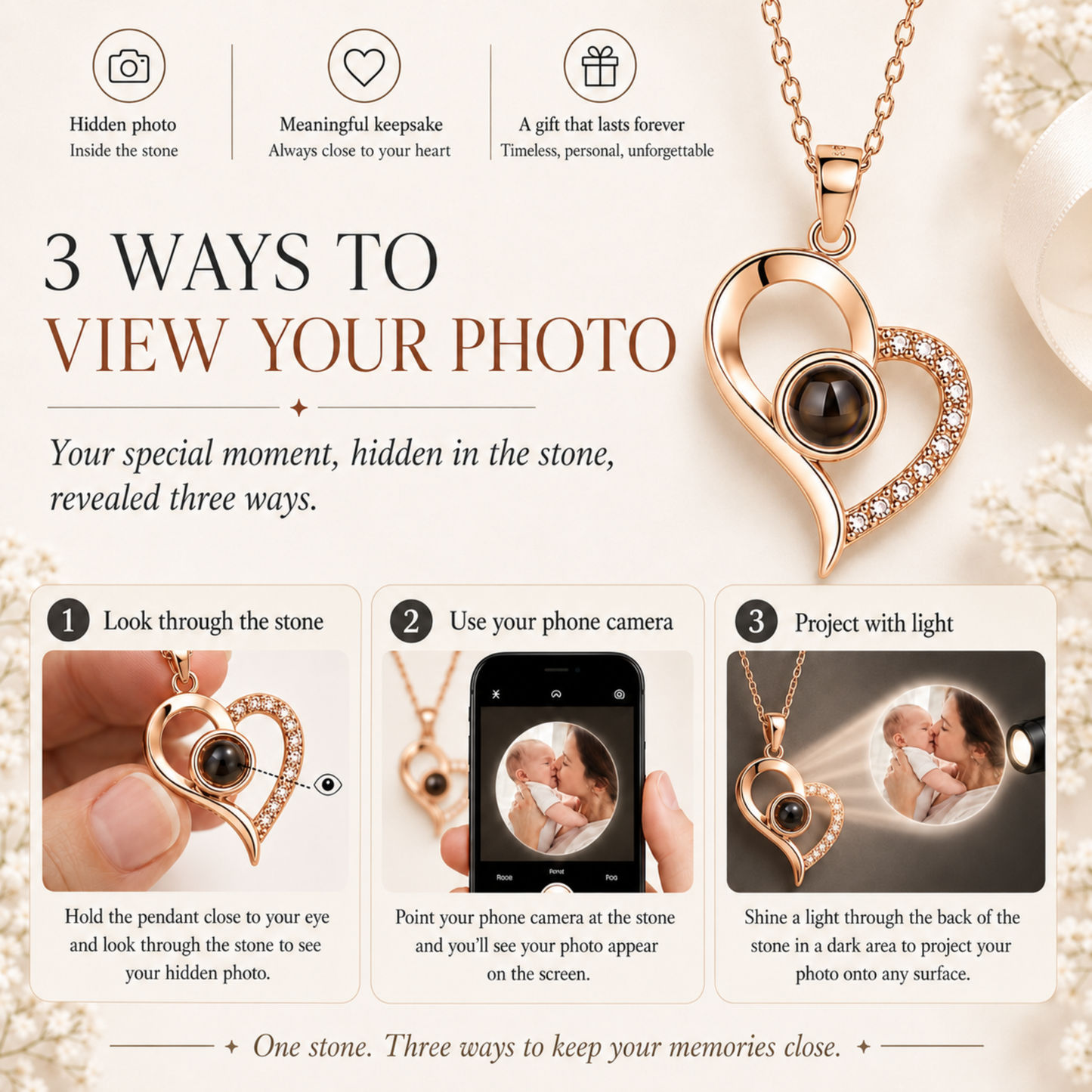 Minimalist Hand-Drawn Heart Photo Projection Necklace