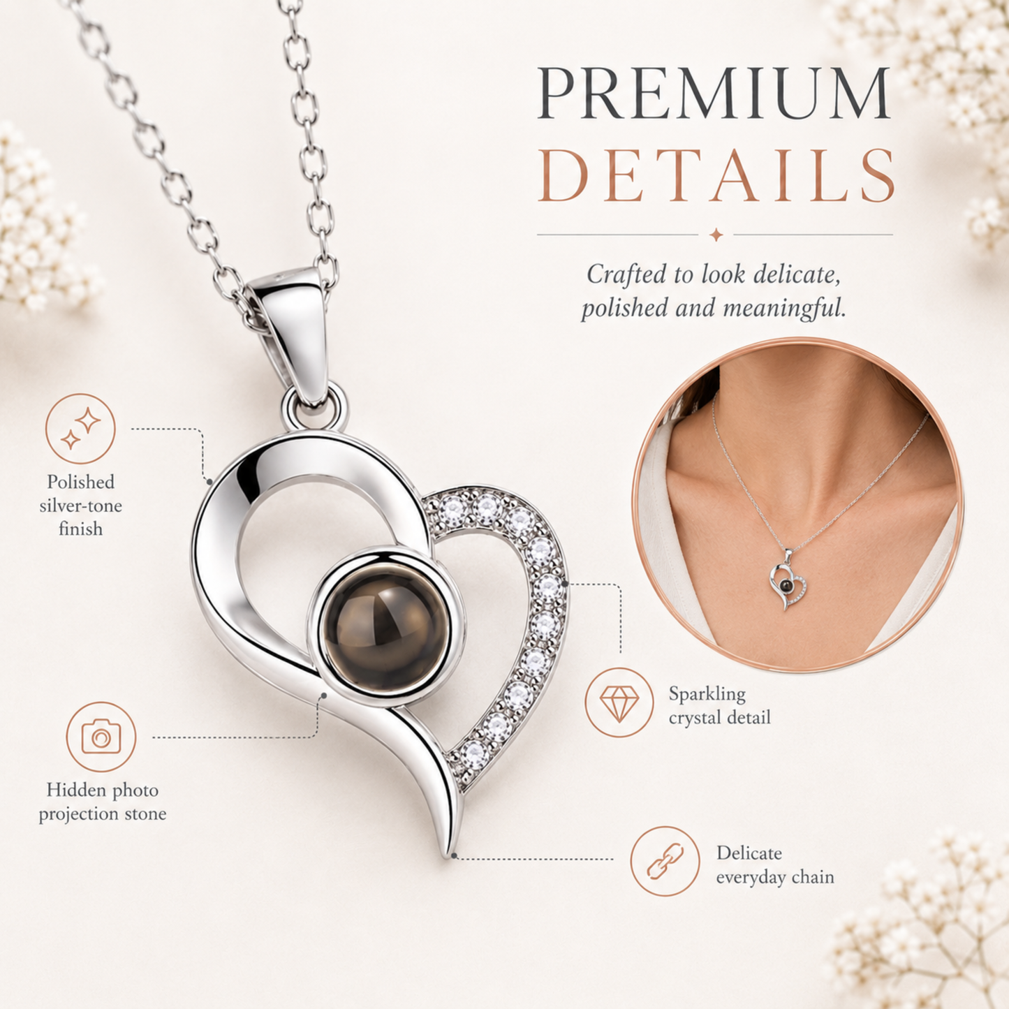 Minimalist Hand-Drawn Heart Photo Projection Necklace