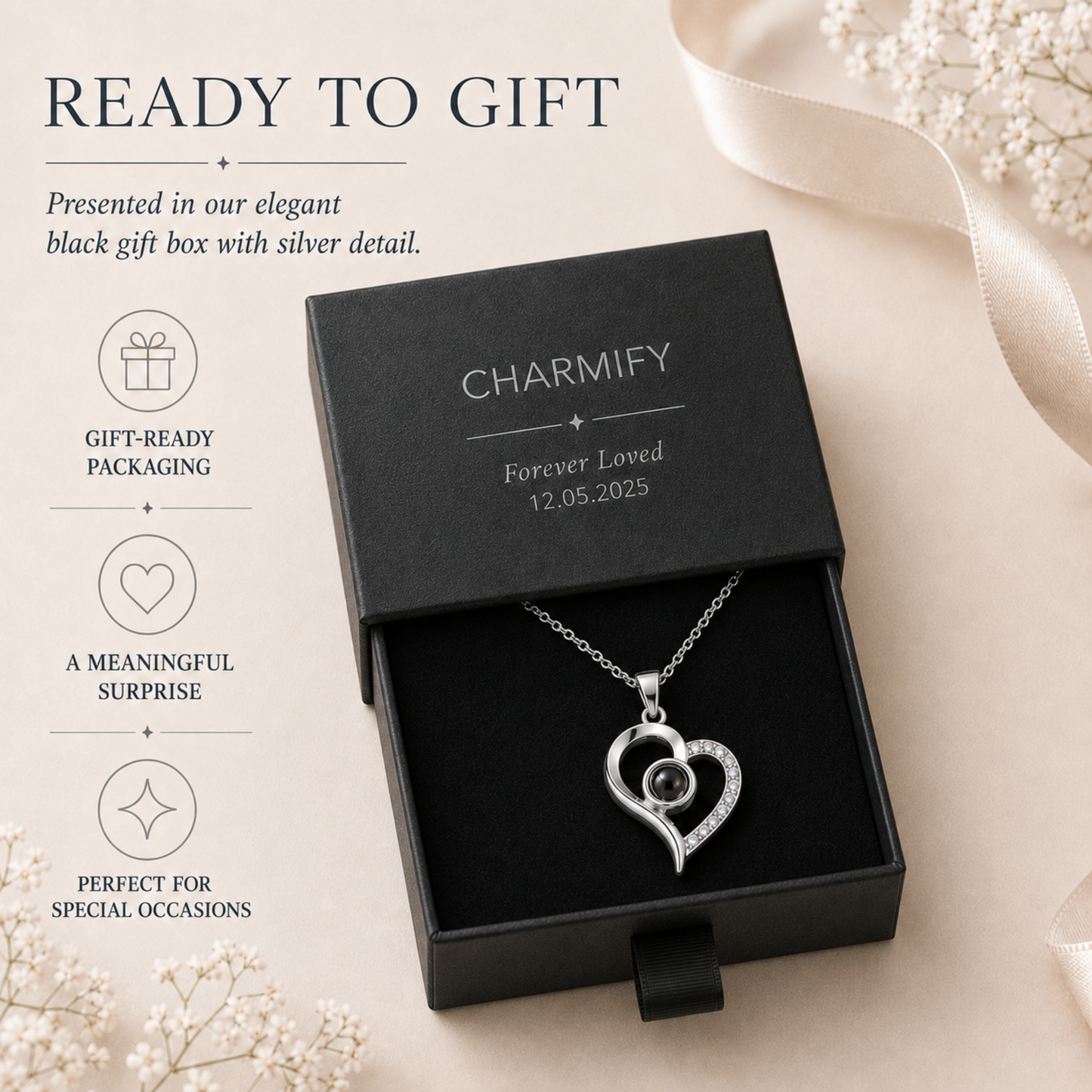 Minimalist Hand-Drawn Heart Photo Projection Necklace