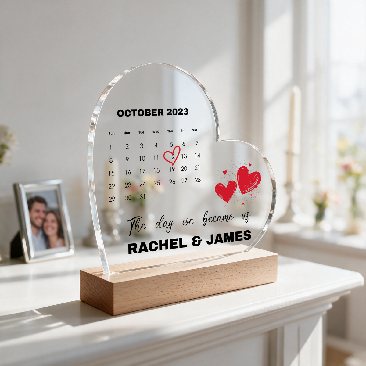 Personalised "The Day We Became Us" Heart LED Night Light