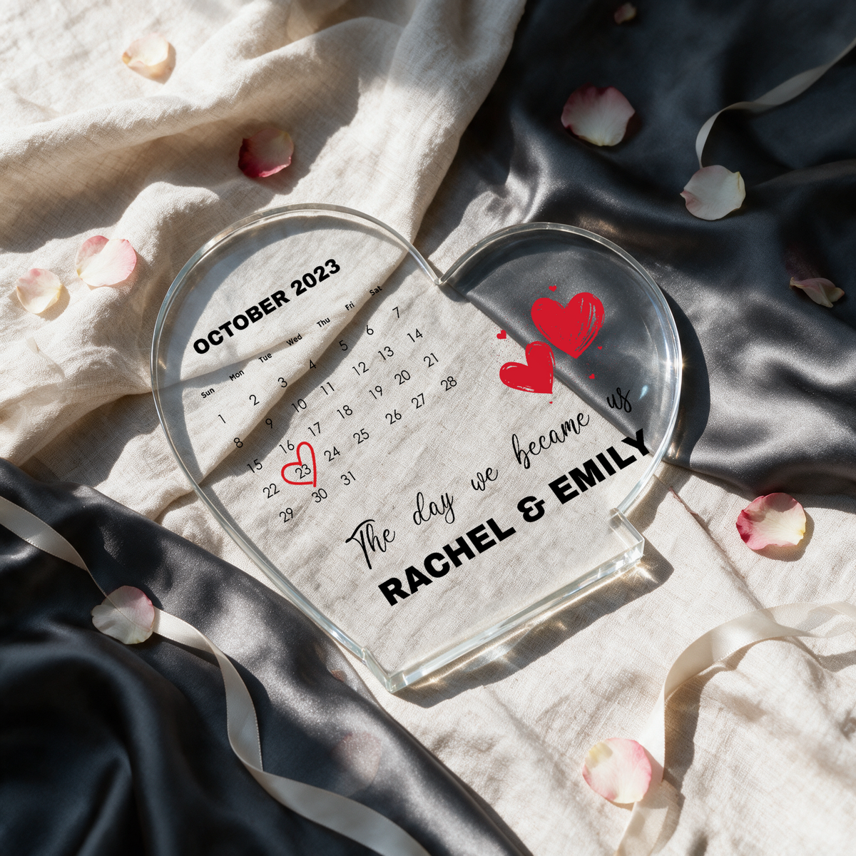 Personalised "The Day We Became Us" Heart LED Night Light