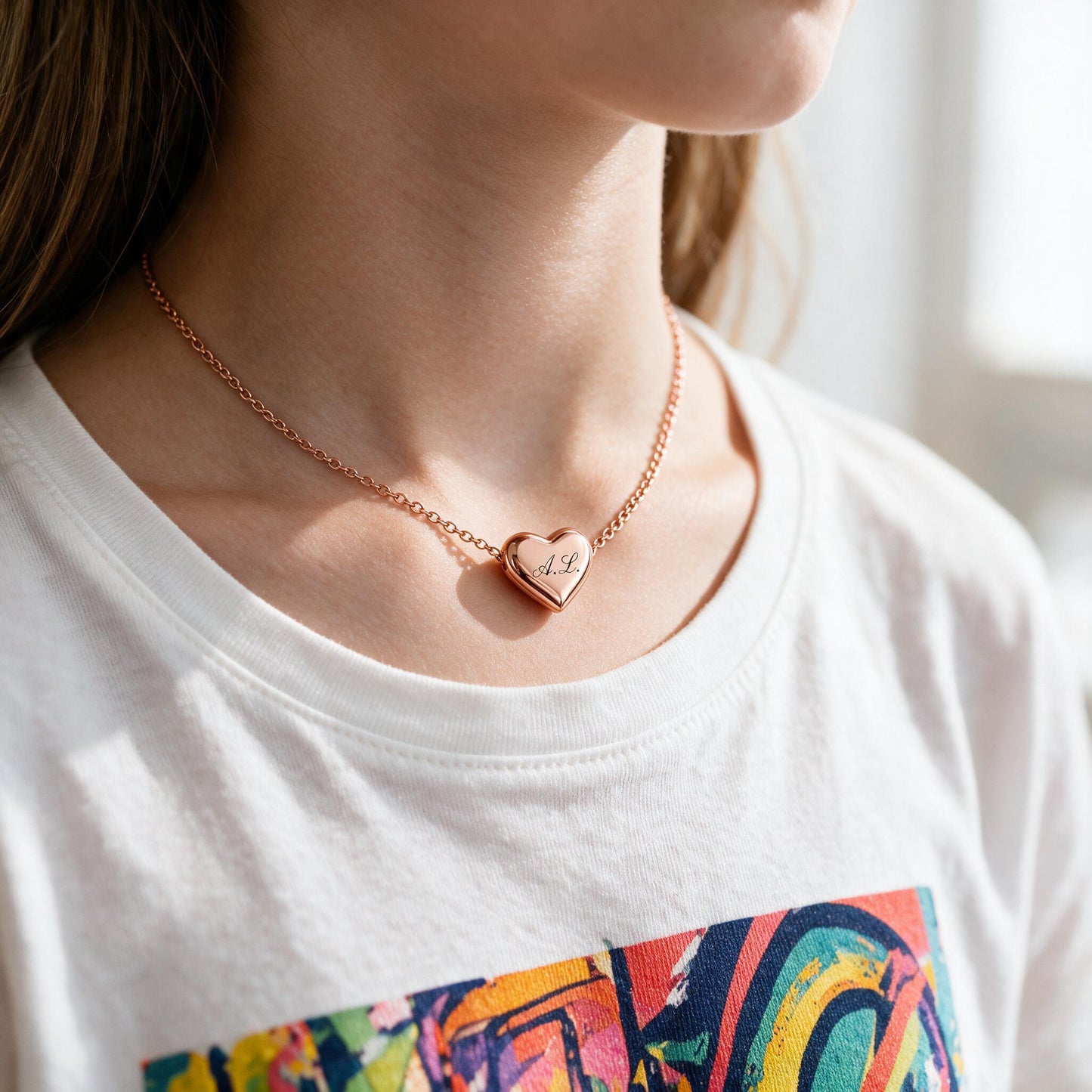 Personalised Dainty Puffy Heart Initial Necklace