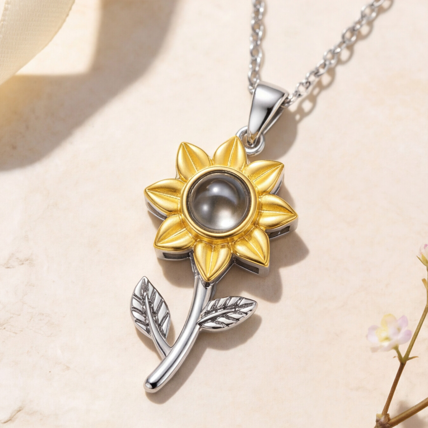 Personalised Sunflower Photo Projection Necklace